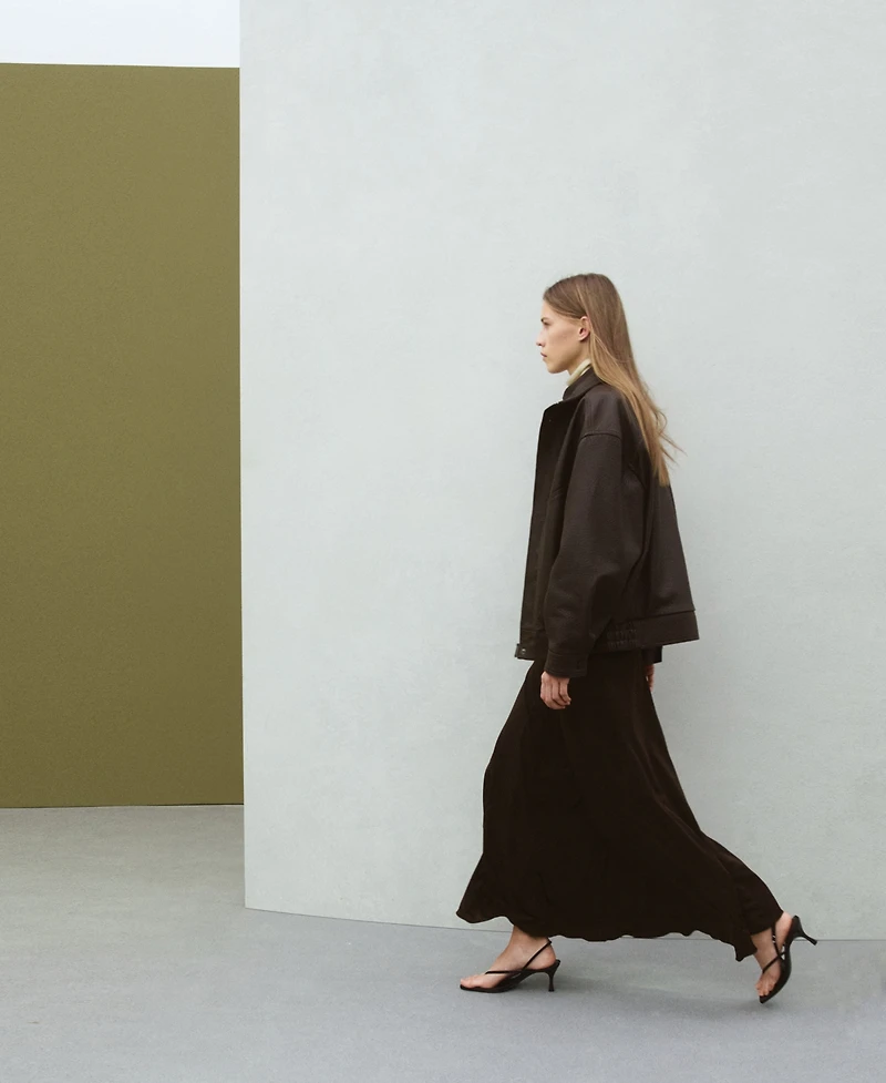 Mango Women's Oversized Leather Jacket