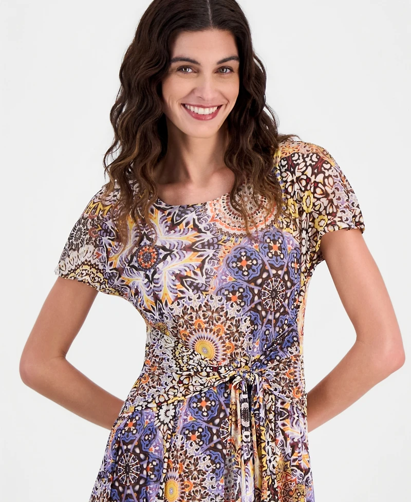 Robbie Bee Women's Printed Tie-Waist Midi Dress