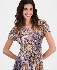 Robbie Bee Women's Printed Tie-Waist Midi Dress