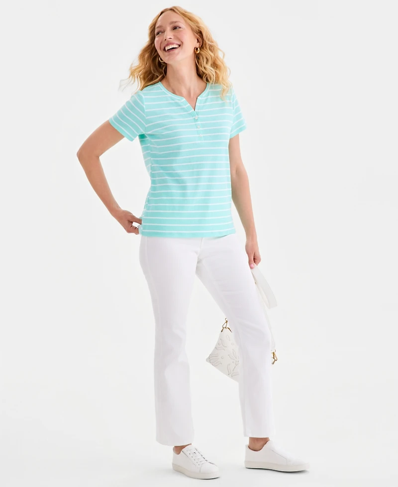 Style & Co Petite Henley Neck Clover Stripe Top, Macy's Exclusive
