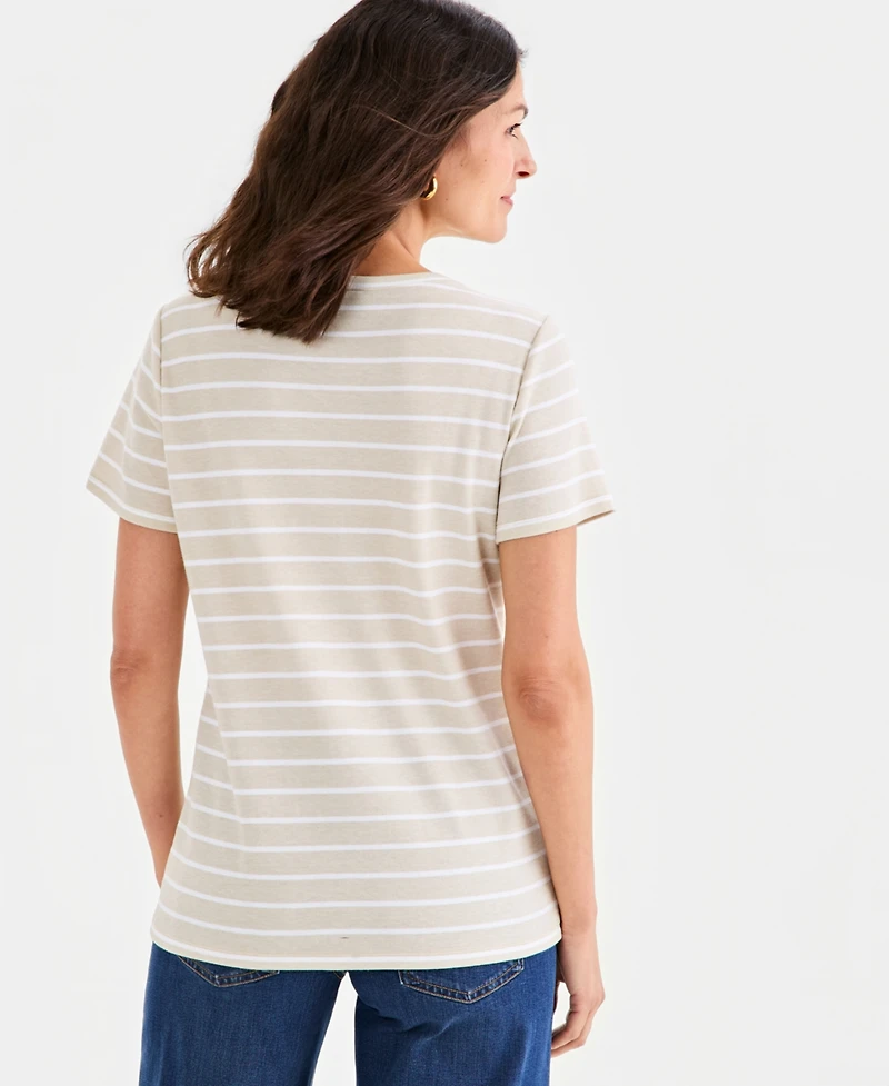 Style & Co Petite Henley Neck Clover Stripe Top, Macy's Exclusive
