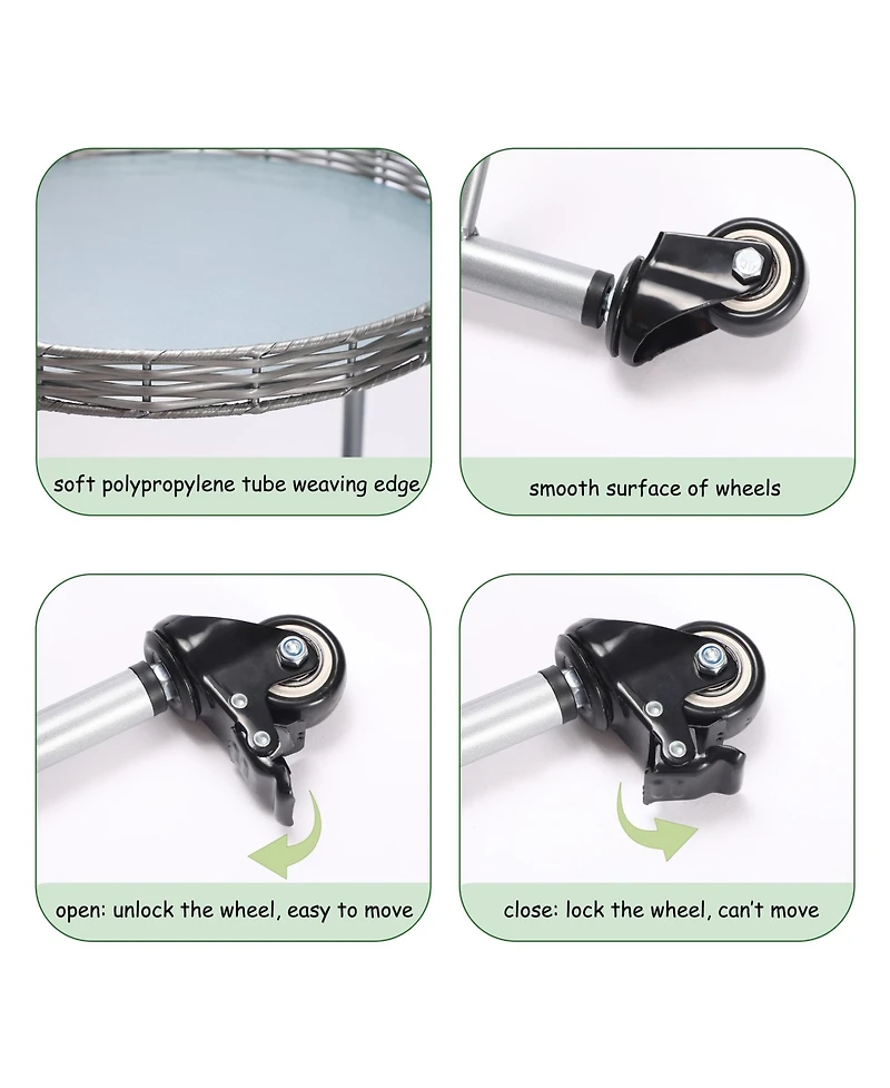 Rainsken Coffee Table with Wheels, 2-Tier Movable Side Tables, Round Detachable Nightstand for Living Room, Bedroom and Outdoor Terrace