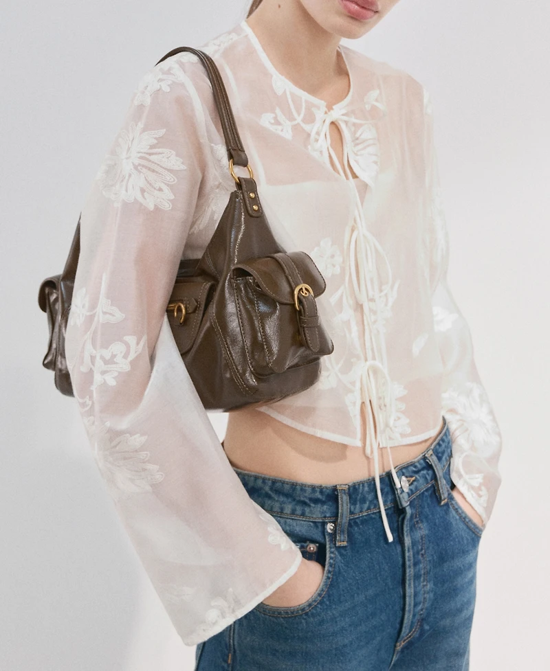 Mango Women's Floral Embroidery Lyocell Blouse