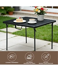 Decksplore 36 Inch Blow Molded Folding Table Compact Portable Fold Card Tables Desk Lightweight Design with Non for Home Patio Balcony Rv