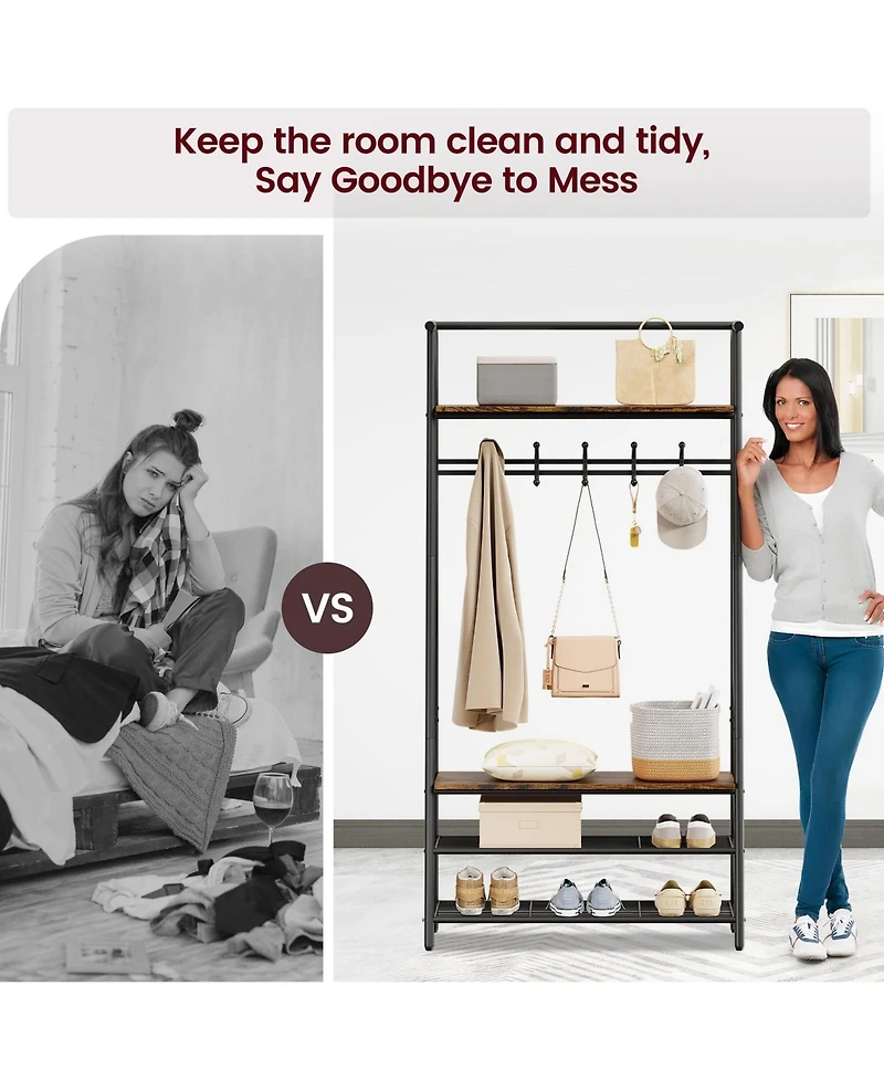 gaomon Metal & Mdf Hall Tree Hooks Tier Shelf Multi-Functional Entryway Organizer