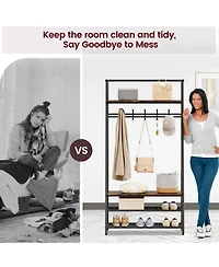 gaomon Metal & Mdf Hall Tree Hooks Tier Shelf Multi-Functional Entryway Organizer