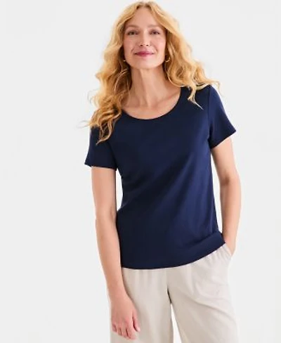 Style Co Womens Cotton Short Sleeve Scoop Neck Top Pxs 4x Created For Macys