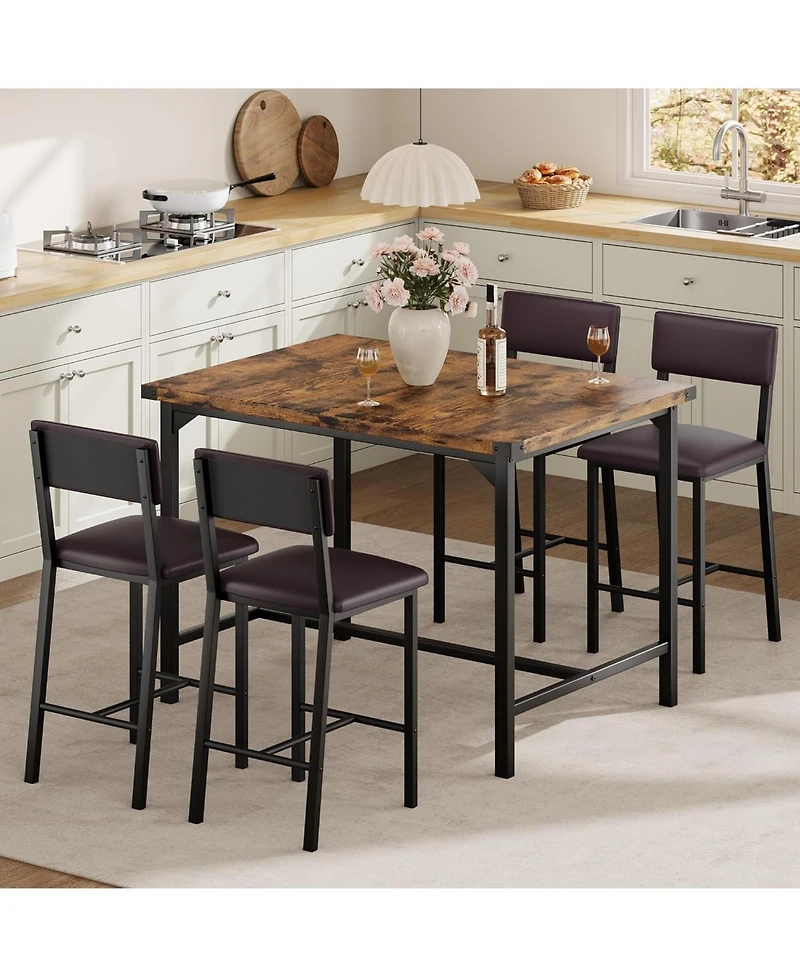 gaomon 5-Piece Counter Height Dining Table Set with 4 Upholstered Bar Stools