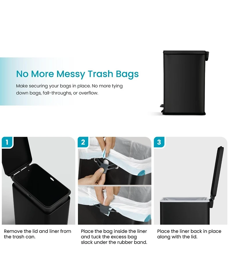 Home Zone Living 4 Gallon Slim Stainless Steel Kitchen Trash Can with Step Pedal and Soft Close Lid