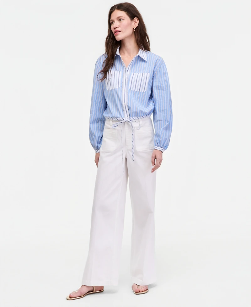 On 34th Women's Stripe Tie-Hem Long Sleeve Cropped Shirt, Macy's Exclusive