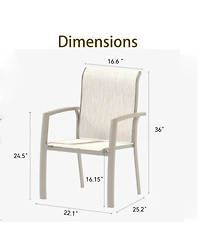 Mondawe 2-Piece Stackable Outdoor Dining Chairs, Metal Frame with E-Coating, Textilene All-Weather Patio Chairs, Sandstone