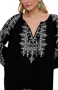 Raffya Women's Aurelia Kaftan Style Embroidered Maxi Dress