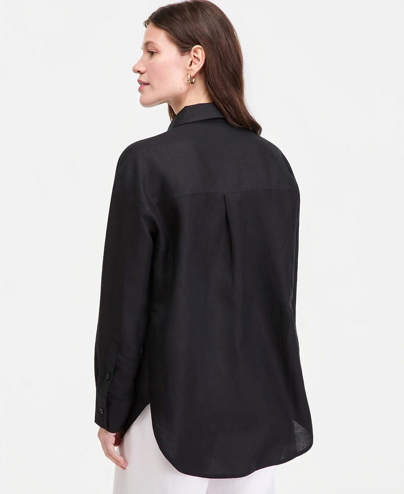 On 34th Women's Linen-Blend Relaxed Oversized Button-Down Shirt, Macy's Exclusive