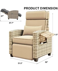 gaomon Outdoor Recliner Lounge Chair, 145° Adjustable Backrest & Footrest, Pe Wicker Steel Frame with Side Table, Patio Pool Deck