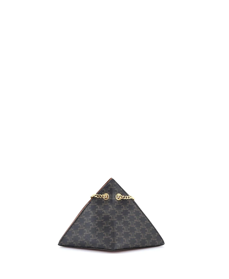 Pre-Owned Celine Pyramid Chain Shoulder Bag Triomphe Coated Canvas