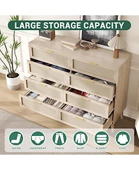 gaomon 8 Drawer Dresser, Rattan Dresser for Bedroom with 5 Strong Legs, Farmhouse Wood Chest of Drawer with Golden Handles for Living Room