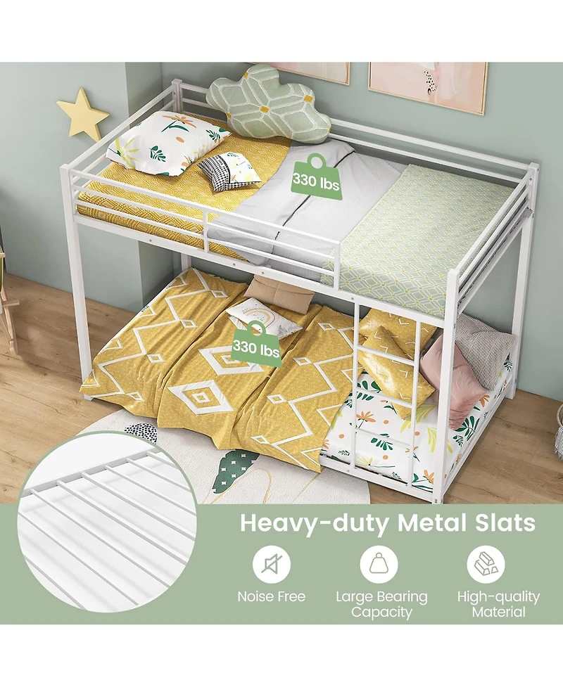 Gymax Twin Over Low Metal Bunk Bed with Ladder Guardrails for Teens Adults