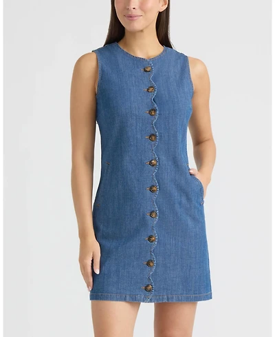 Ellen Tracy Women's Sleeveless Scallop Button Front Mini Dress