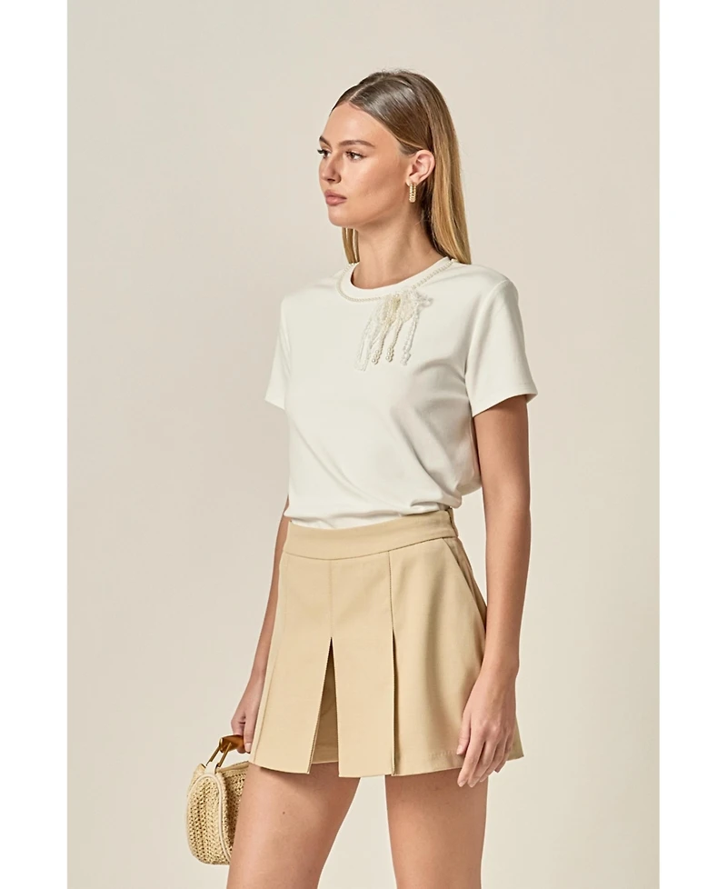English Factory Women's Pearl Bow Detailed T Shirt