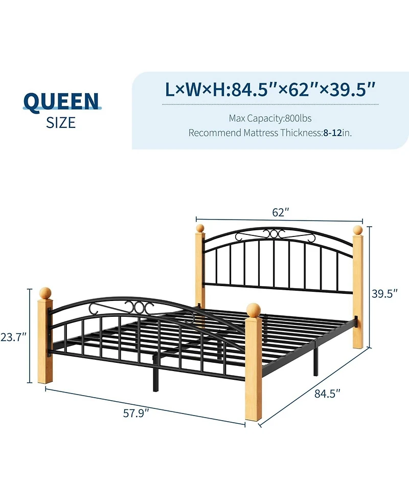 gaomon Bed Frame with Headboard, Queen Platform Bed Frame Wooden Slat Support, No Box Spring Needed, Noise Free Sleep, Underbed Storage Space