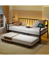 Sugift Adjustable Metal Daybed with Charging Station and Led Light