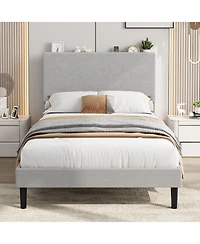 gaomon Bed Frame with Usb Charging Station, Corduroy Upholstered Platform Bed Frame with Adjustable Storage Headboard