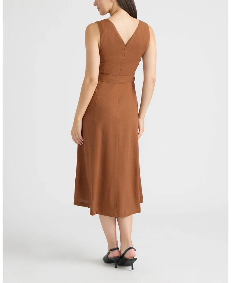 Ellen Tracy Women's Belted V-Neck Dress