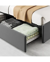 gaomon Size Velvet Upholstered Platform Bed Frame with 4 Storage Drawers & Usb/Ac Charging Station & No Box Spring Needed