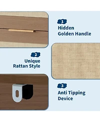 gaomon Rattan 5 Drawers Dresser for Bedroom, Chest of 46 Tall Closet, Boho Night Stand Large Clothes Living Room