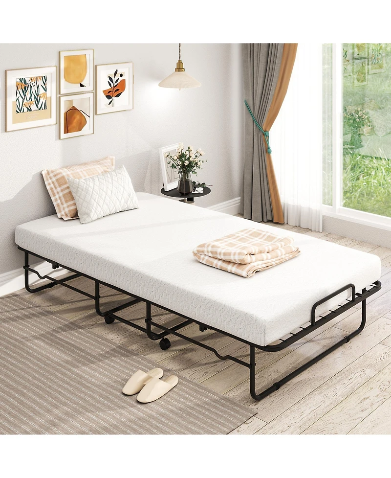 Sugift Twin Size Folding Bed with Memory Foam Mattress and Heavy-duty Metal Frame