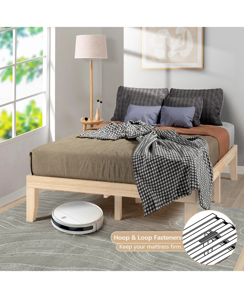 Sugift 14 Inch Full Size Wood Platform Bed Frame with Wood Slat Support
