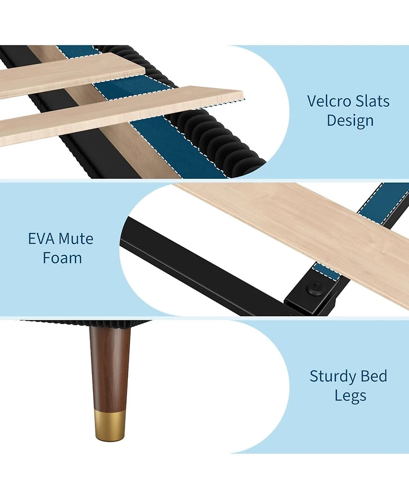 gaomon Platform Bed Frame with Headboard, Corduroy Upholstered Bed, Wooden Slats Support, Noise-Free Easy Assembly