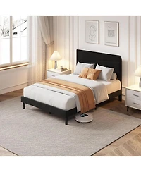 gaomon Bed Frame with Headboard, Velvet Upholstered Platform Bed Frame No Box Spring Needed with Under-Bed Storage and Strong Wood Slats Support