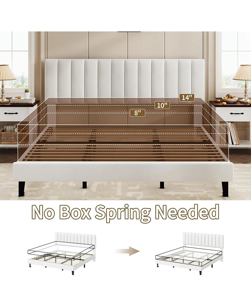 gaomon Bed Frame with Adjustable Height Vertical Channel Tufted Headboard