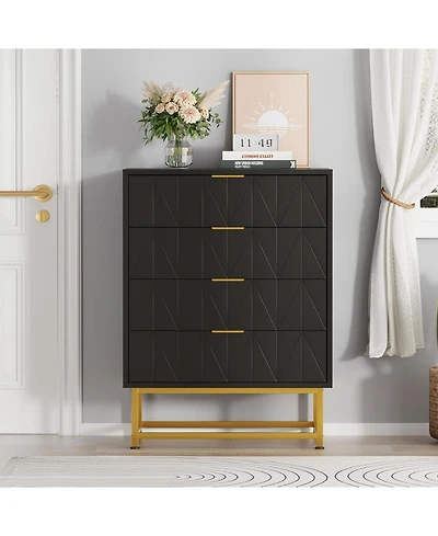 gaomon 4 Drawer Dresser with Wide Storage, Wood Chest Organizer Metal Legs, Modern Dressers & Chests of Drawers