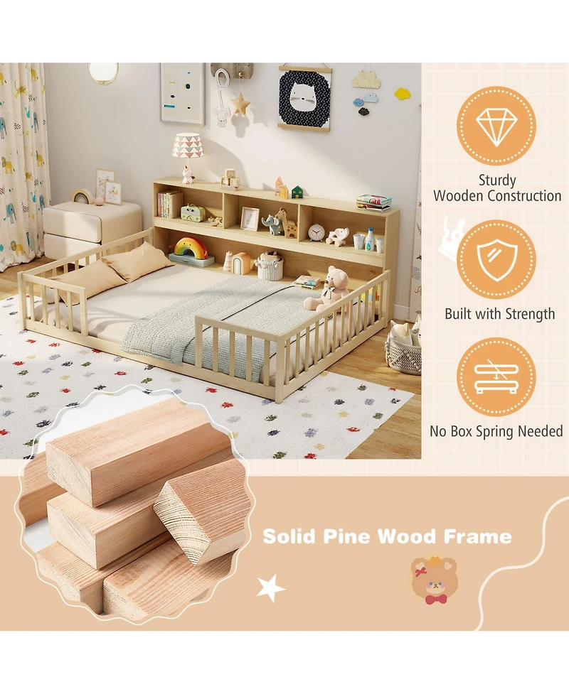 Slickblue Full Kids Floor Bed with Integrated Book Storage