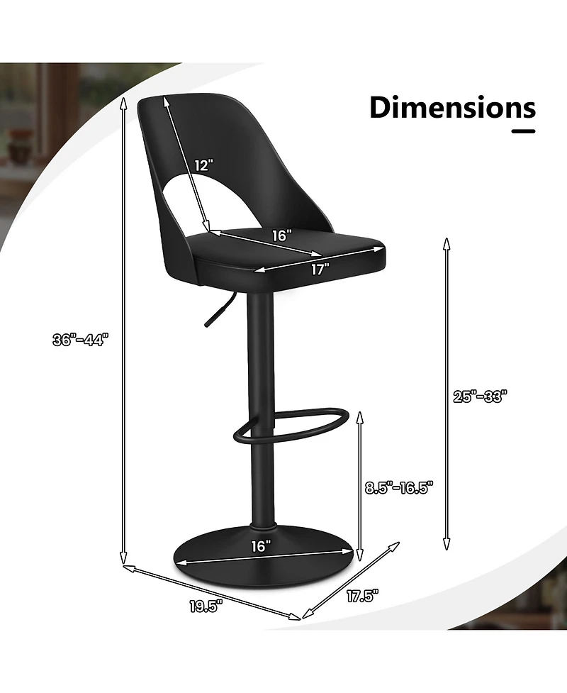 Slickblue Set of 2 Pu Leather Bar Stools with Wide Padded Seat