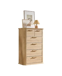 flynama Modern 6 Drawer Dresser 45 Tall with Curved Profile Wood Fluted Chest for Bedroom Living Room Entryway
