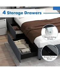 Sugift Queen Size Bed Frame with Adjustable Storage Headboard and Wooden Slat Support