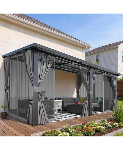Aecojoy Outdoor Hardtop Metal Gazebo with Curtain and Netting