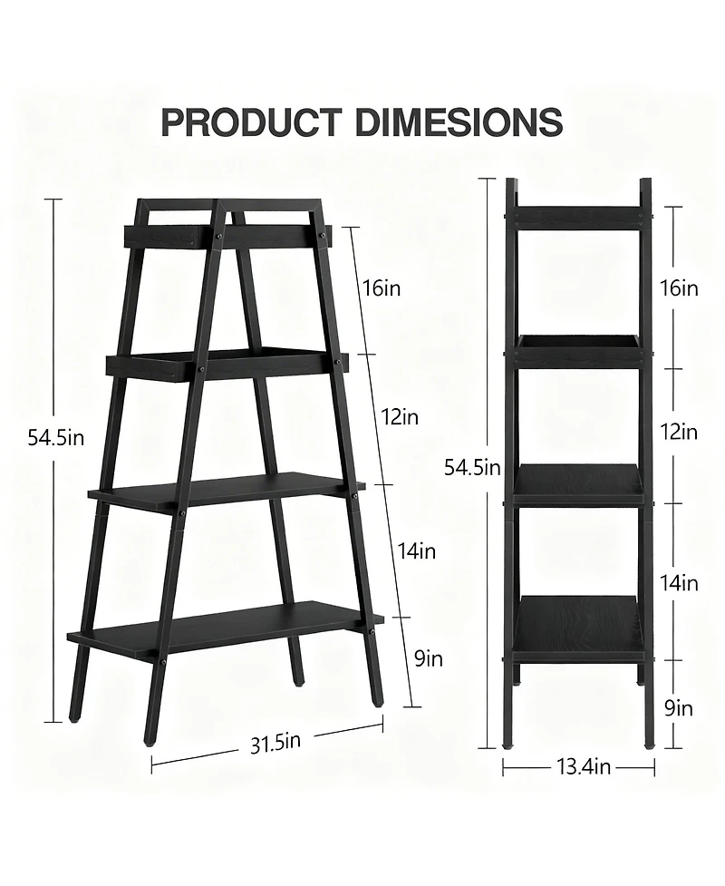 Yigii Ladder Shelf 4 Tier Wood Metal Frame Bookshelf Display Plant Stand Storage