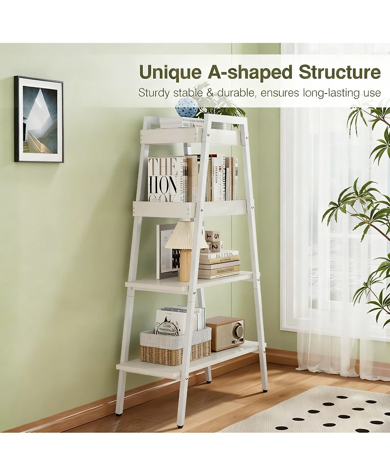 Yigii Ladder Shelf 4 Tier Wood Metal Frame Bookshelf Display Plant Stand Storage