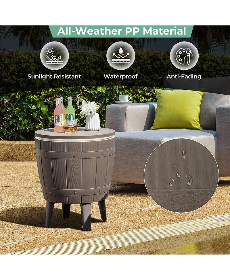 Gymax 10 Gallon Cooler Bar Table w/ Telescopic Tabletop 3-in-1 Coffee Table Ice Bucket