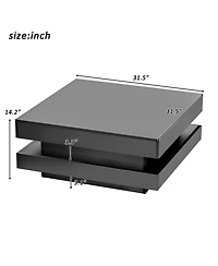 Rainsken 2-Tier Square Coffee Table, Modern High Gloss Led Center Table with Storage for Living Room and Home Office