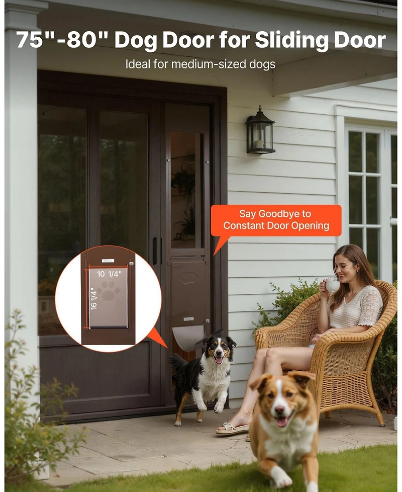 Cozito Sliding Glass Dog Door Adjustable Height 75 7/8" to 80 11/16" with 10 1/4" x 16 1/4" Flap