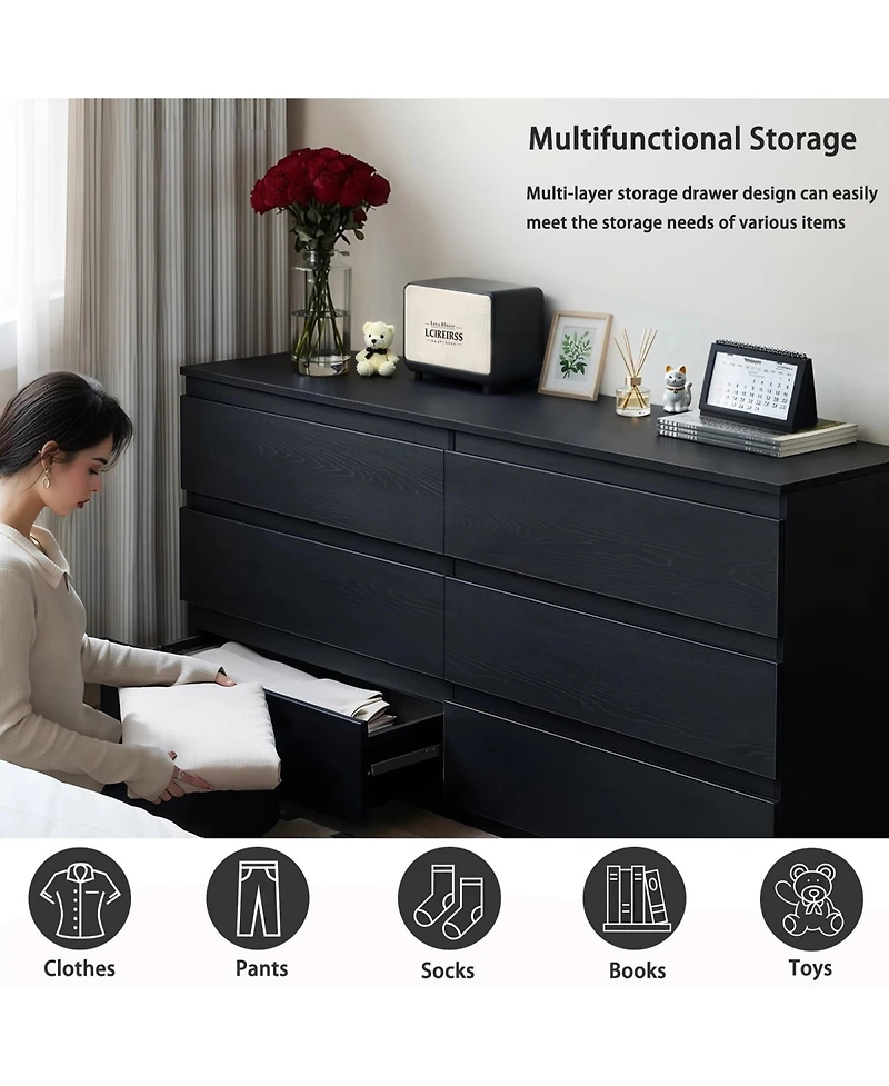 Rainsken 6 Drawer Dresser for Bedroom, Wood Storage Cabinet with Concealed Handles and Deep Drawers, Modern Chest of Drawers for Living Room