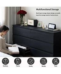 Rainsken 6 Drawer Dresser for Bedroom, Wood Storage Cabinet with Concealed Handles and Deep Drawers, Modern Chest of Drawers for Living Room