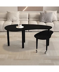 Rainsken Rotatable Coffee Table, Nesting Coffee Tables with Swivel Function, Modern Wood Oval Center Table for Living Room