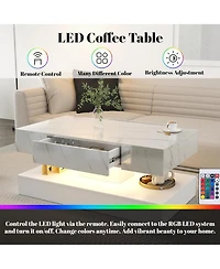 Rainsken Led Coffee Table, Modern Living Room Table, 2-Tier Center Table with Storage Drawer for Home Office, Waiting Area, Reception Room