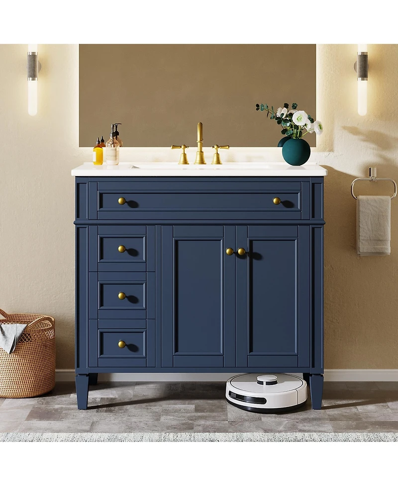 Tribesigns Modern Bathroom Vanity with Sink, Freestanding Vanity Cabinet with 3 Drawers, Storage Cabinet & Ceramic Undermount Basin